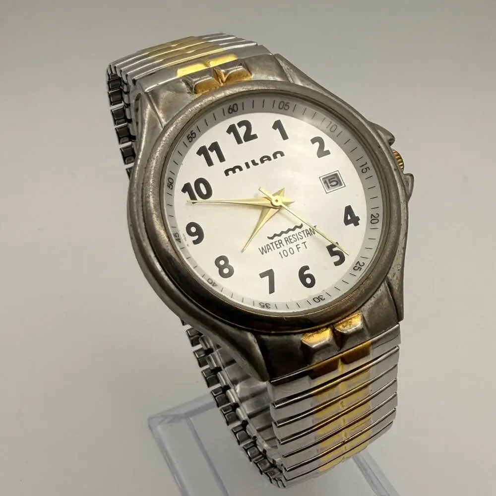 Elegant Milan Two-Tone Expansion Watch - Flexible Fit Working New Battery
